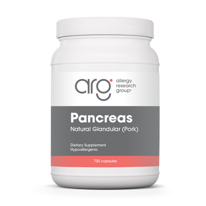 Allergy Research Group Pancreas Pork natural glandular supplement bottle for digestive and pancreatic support