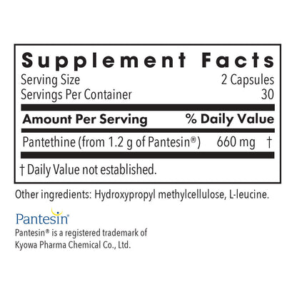 Pantethine - supplement fact label with Pantethine