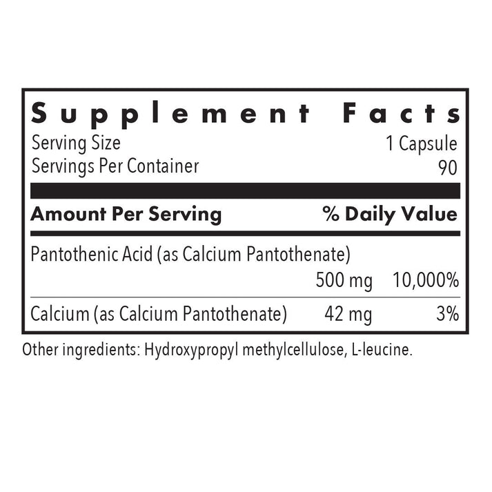 Pantothenic Acid - supplement fact label with Pantothenic Acid