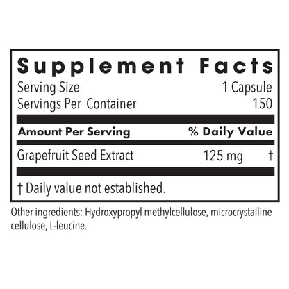 ParaMicrocidin 125 mg - supplement fact label with Grapefruit Seed Extract