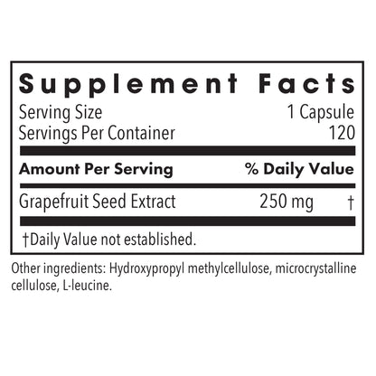 ParaMicrocidin 250 mg - supplement fact label with Grapefruit Seed Extract