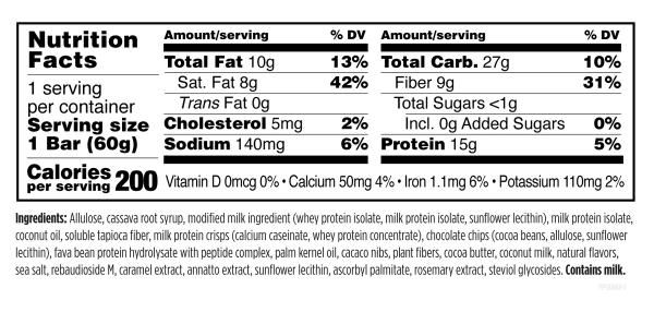 Performance Peptides Bar Supplement Facts Image
