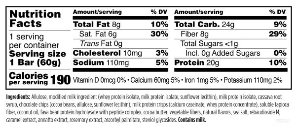 Performance Peptides™ PRO Bar Supplement Facts Image