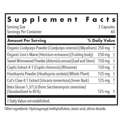 PhytoTick Defense - supplement fact labek with Organic Cordyceps, Organic Lion´s Mane and more
