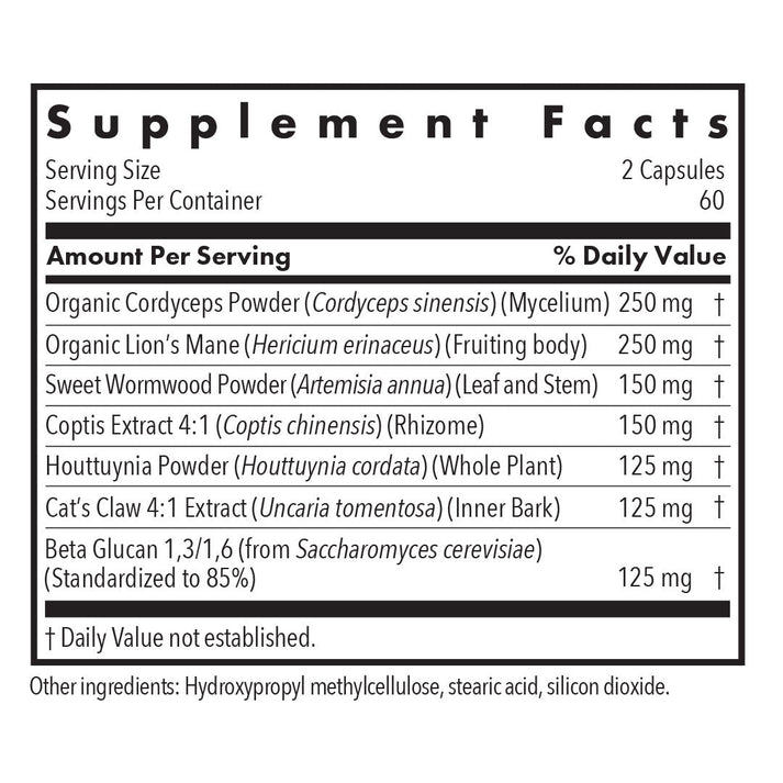 PhytoTick Defense - supplement fact labek with Organic Cordyceps, Organic Lion´s Mane and more