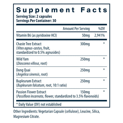 Vital Nutrients PMS Support Supplement ingredients and supplement facts.