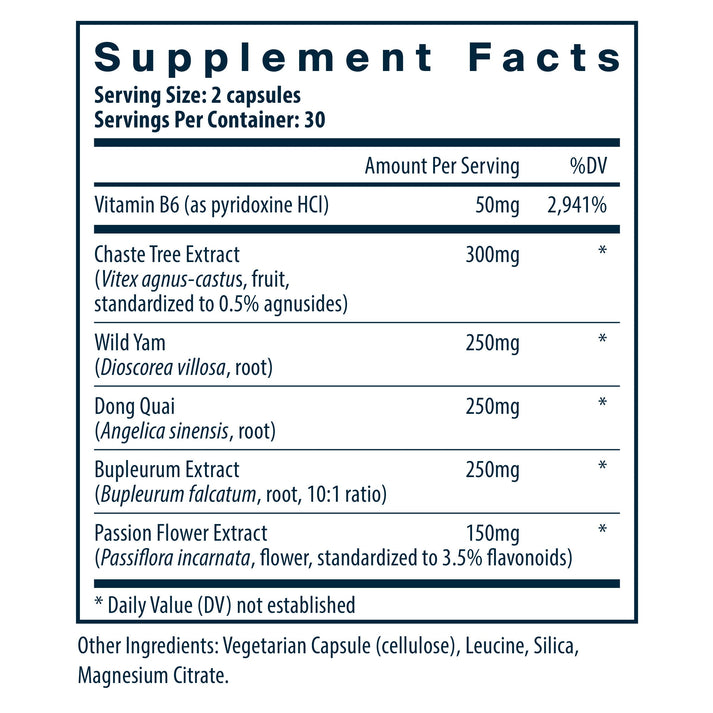 Vital Nutrients PMS Support Supplement ingredients and supplement facts.