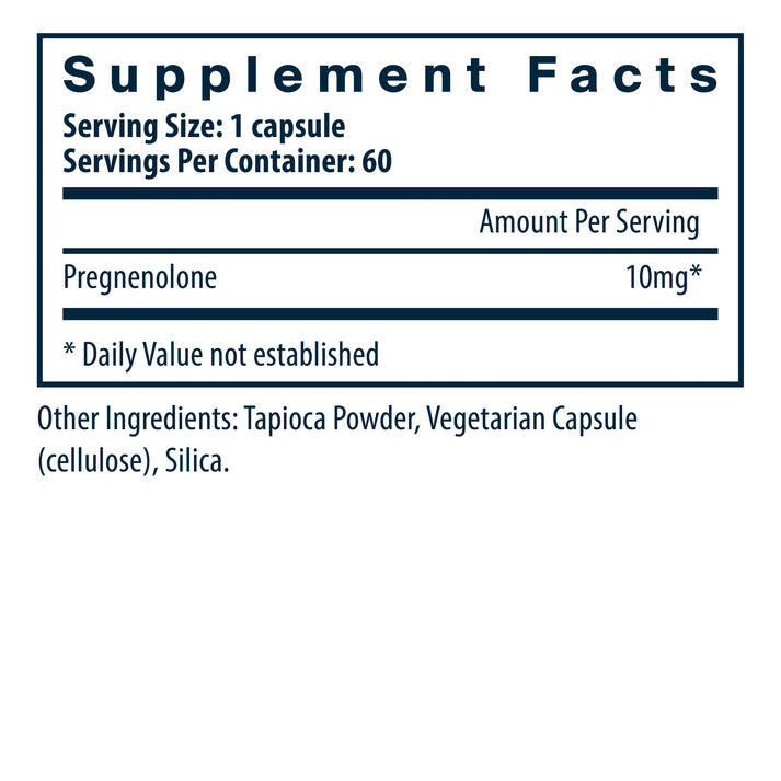 Vital Nutrients Pregnenolone dietary supplement facts.
