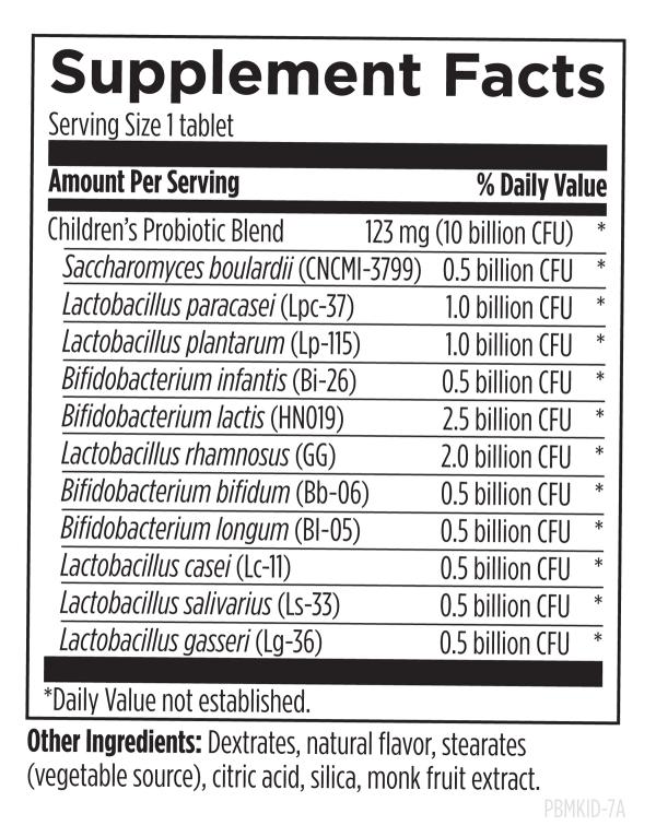 ProbioMed™ Kids, 30 tablets supplement facts image