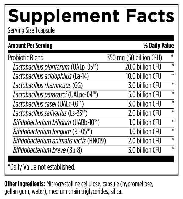 Probiotic 50 30 vegetarian capsules supplement facts image