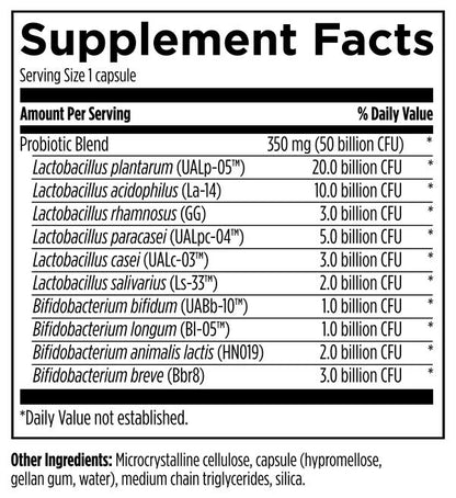 Probiotic 50 30 vegetarian capsules supplement facts image