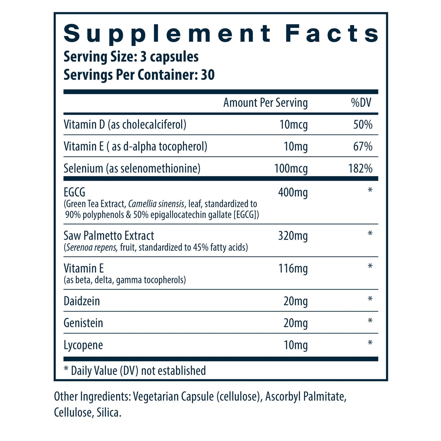 Vital Nutrients Prostate Health Tx™ dietary supplement facts.