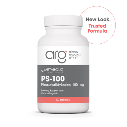 Metabolic Maintenance PS-100 Phosphatidylserine bottle with 60 softgels and New Look Trusted Formula badge