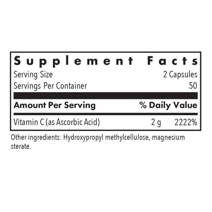 Pure Vitamin C - supplement fact label with Vitamin C