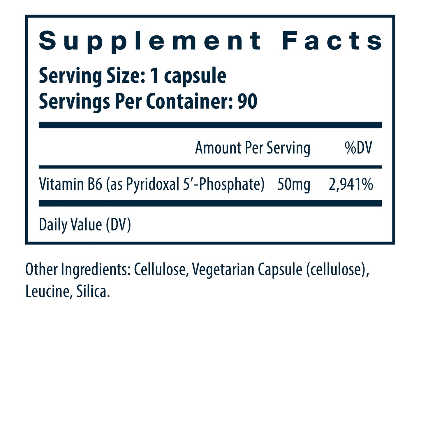 Vital Nutrients Pyridoxal-5 Phosphate 50mg/serving dietary supplement facts.