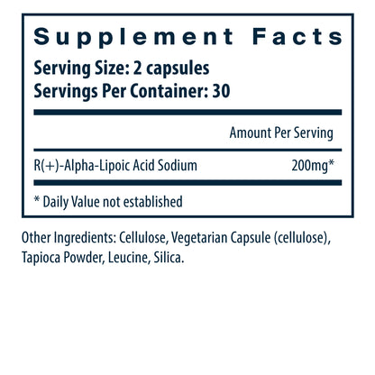 Vital Nutrients R-Lipoic Acid supplement ingredients and supplement facts.