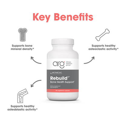 Suggested Use marketing layout with Rebuild bottle on a curved blue backdrop