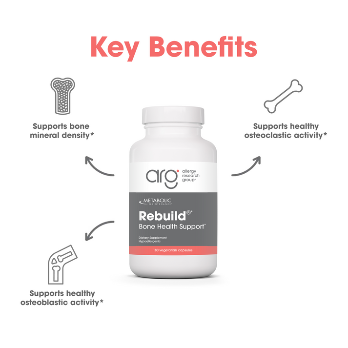 Suggested Use marketing layout with Rebuild bottle on a curved blue backdrop