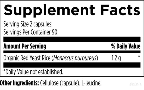 Red Yeast Rice 180 capsules supplement facts image