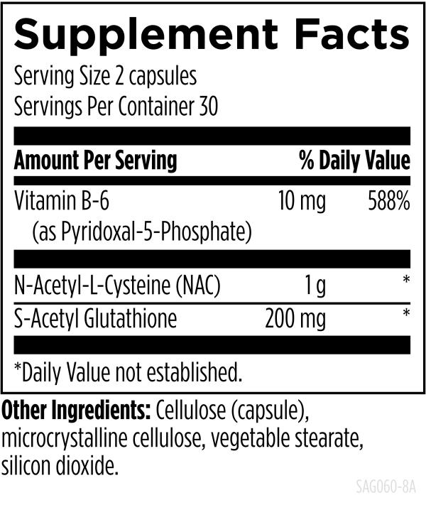 S-Acetyl Glutathione Synergy 60 capsules supplement facts image