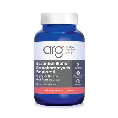 Allergy Research Group Essential-Biotic Saccharomyces Boulardii probiotic bottle, 60 vegetarian capsules for healthy gut flora and microbiome balance