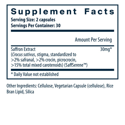 Vital Nutrients Saffron Extract supplement facts.