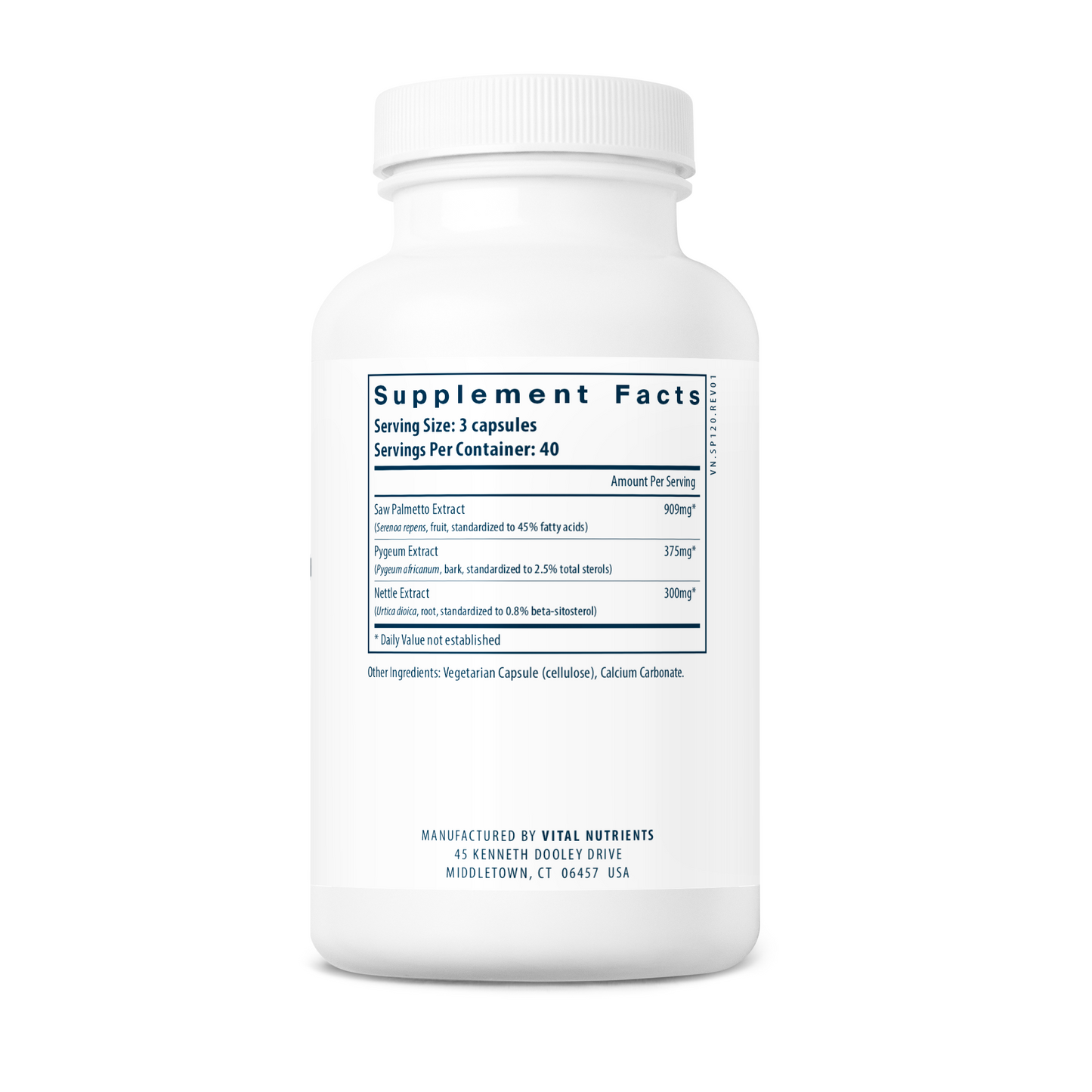 A white supplement bottle displaying "Supplement Facts" with details on ingredients and serving sizes.