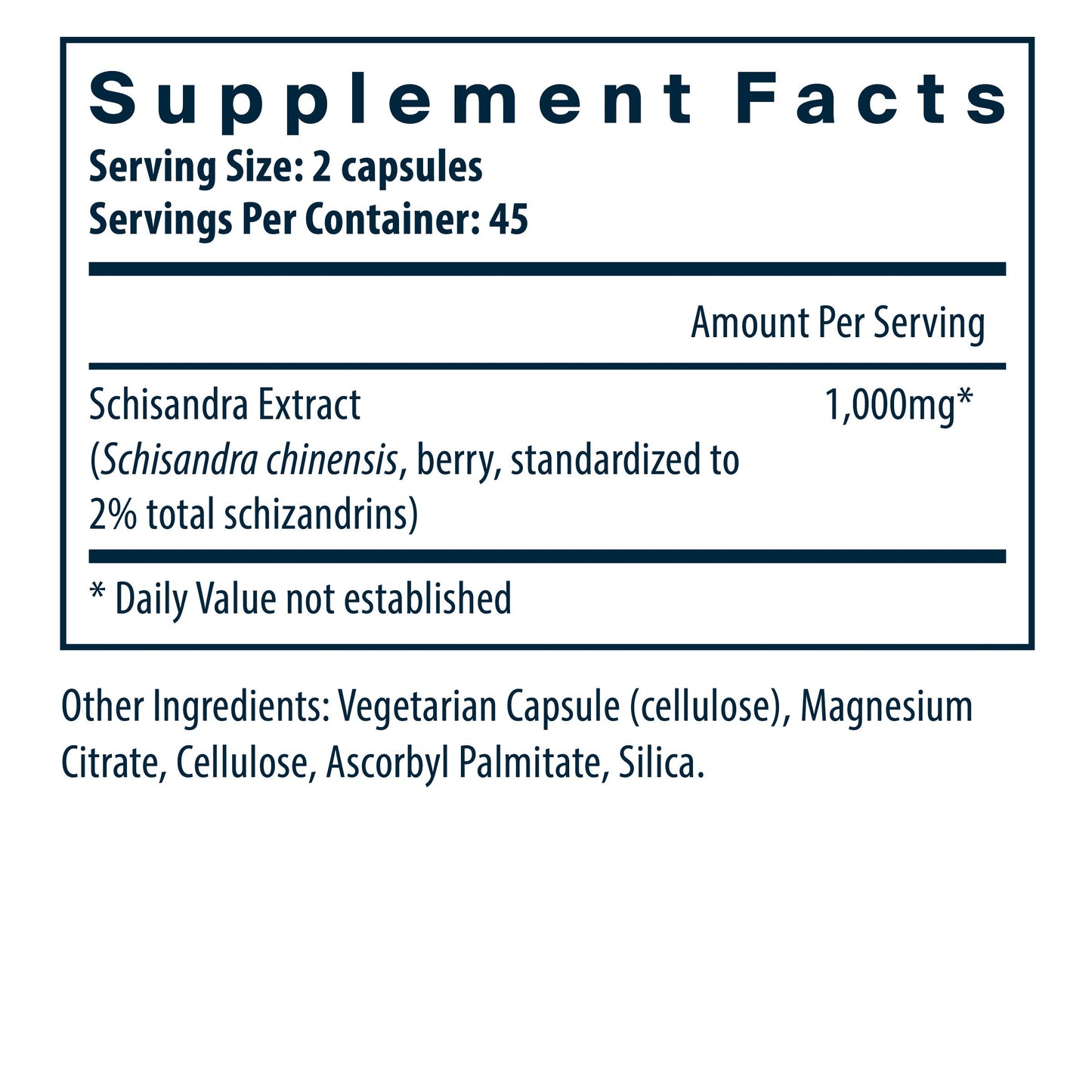 Vital Nutrients Schisandra Extract supplement ingredients and supplement facts.
