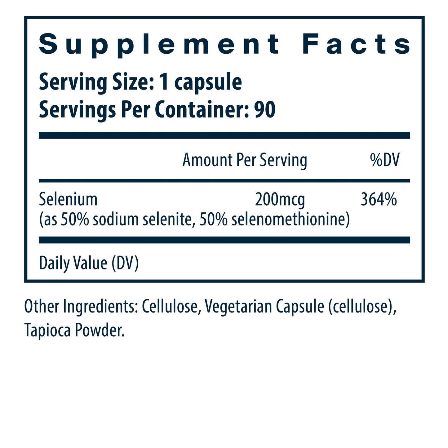 Vital Nutrients Selenium Supplement ingredients and supplement facts.