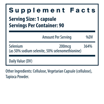 Vital Nutrients Selenium Supplement ingredients and supplement facts.