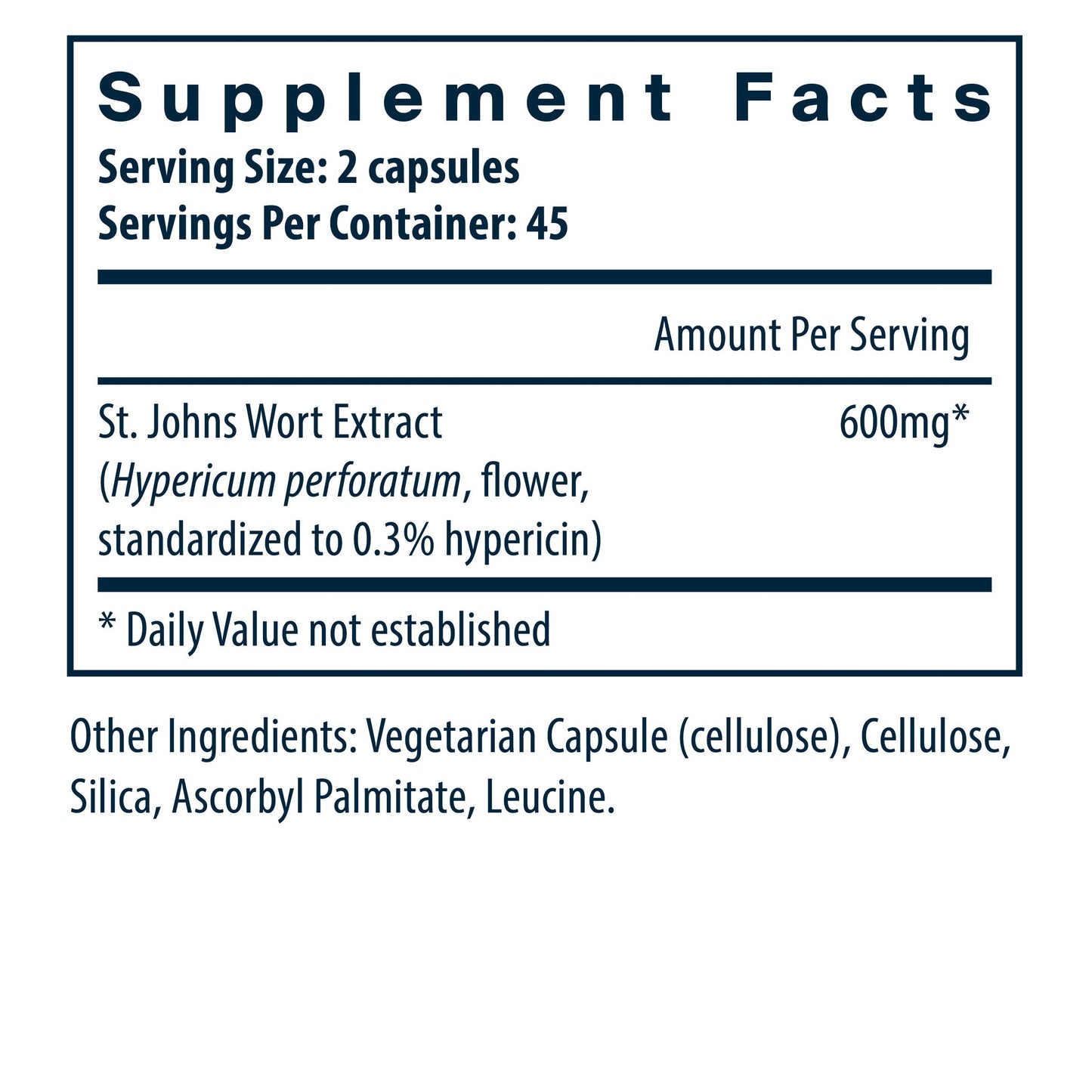 Vital Nutrients St. John's Wort dietary supplement facts.