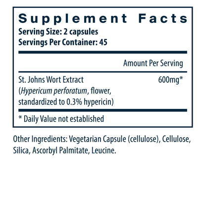 Vital Nutrients St. John's Wort dietary supplement facts.