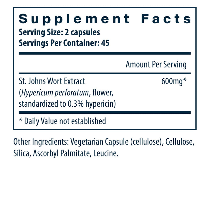 Vital Nutrients St. John's Wort dietary supplement facts.