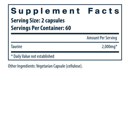 Vital Nutrients Taurine supplement ingredients and supplement facts.