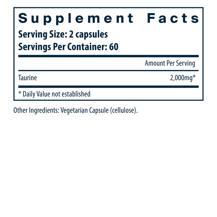 Vital Nutrients Taurine supplement ingredients and supplement facts.