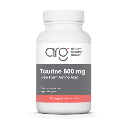 Allergy Research Group Taurine 500 mg - 100 vegetarian capsules bottle front label