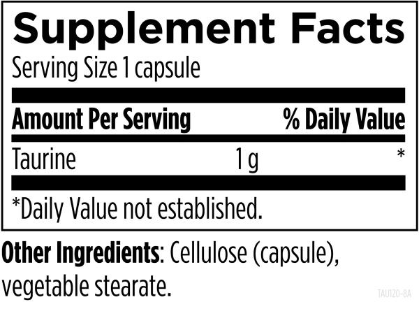 Taurine 120 capsules supplement facts image