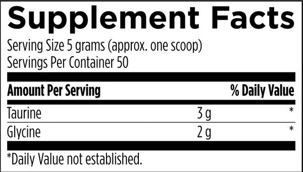 Taurine + Glycine Powder supplement facts image