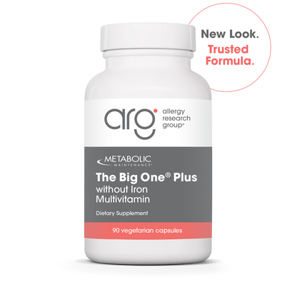 Metabolic Maintenance The Big One Plus without Iron multivitamin bottle with 90 vegetarian capsules and new look label