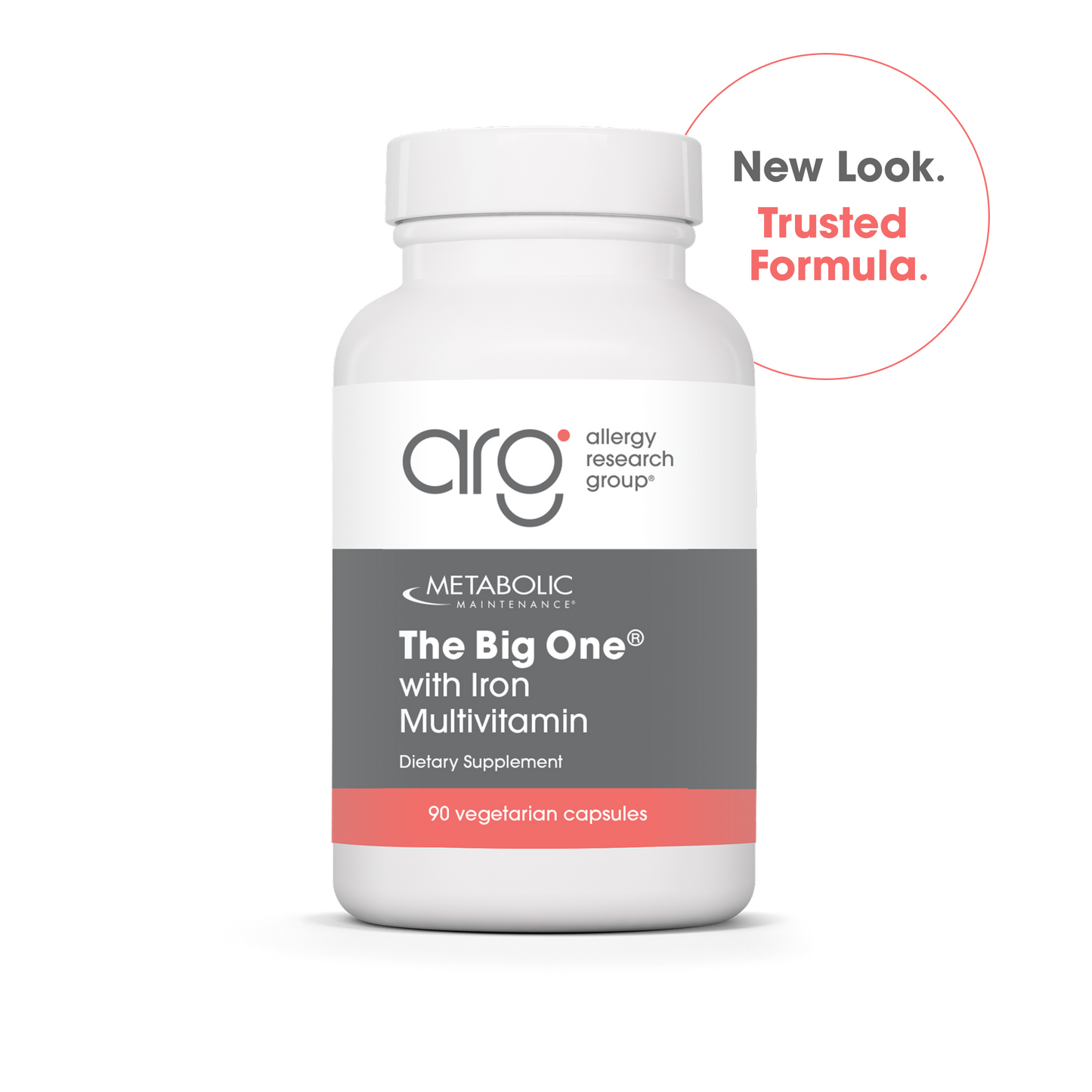 The Big One with Iron multivitamin bottle with a New Look Trusted Formula badge.