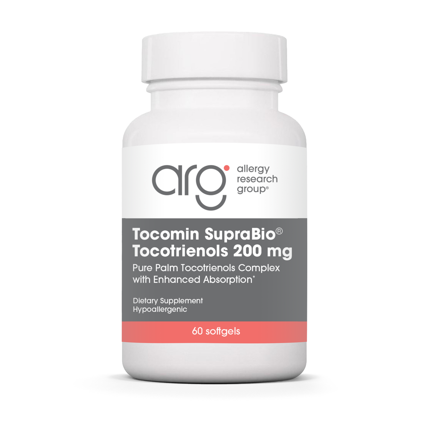 Allergy Research Group Tocomin SupraBio® Tocotrienols 200 mg - 60 softgels bottle front label