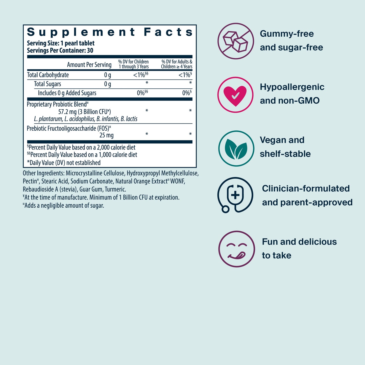 Vital Nutrients Kids Tummy Troopers Probiotic supplement facts.