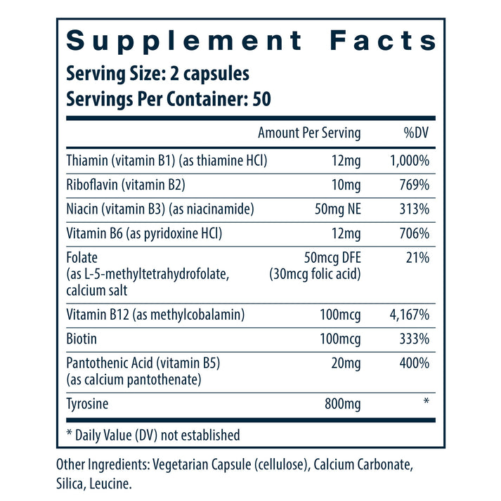 Vital Nutrients Tyrosine and B Vitamins supplement facts.