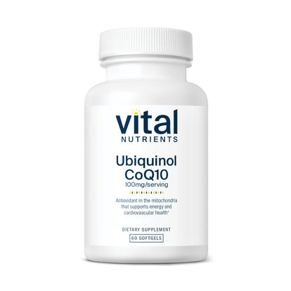 Vital Nutrients Ubiquinol CoQ10 100mg/serving dietary supplement.