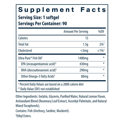Vital Nutrients Ultra Pure® Fish Oil 800 softgels supplement facts.