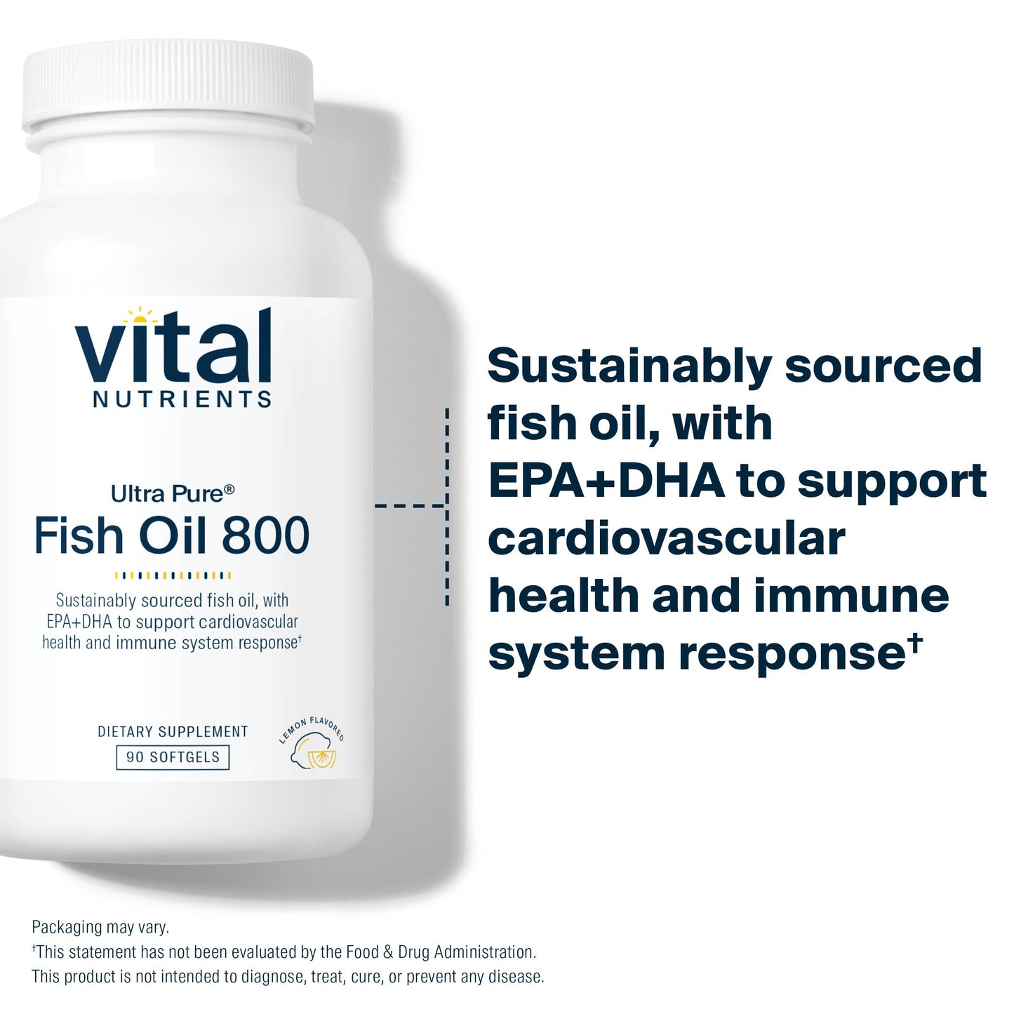 Vital Nutrients Ultra Pure® Fish Oil 800 is sustainably sourced fish oil with EPA + DHA to support cardiovascular health and immune system response.*