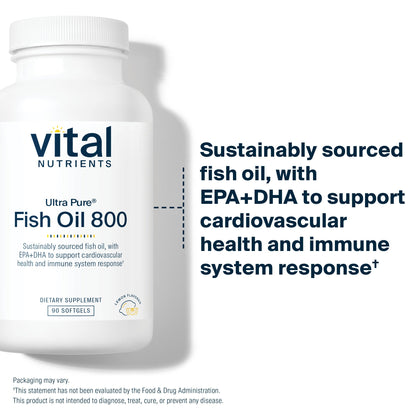 Vital Nutrients Ultra Pure® Fish Oil 800 is sustainably sourced fish oil with EPA + DHA to support cardiovascular health and immune system response.*