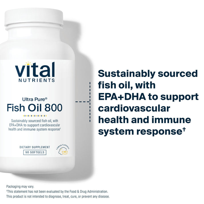 Vital Nutrients Ultra Pure® Fish Oil 800 is sustainably sourced fish oil with EPA + DHA to support cardiovascular health and immune system response.*