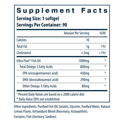 Vital Nutrients Ultra Pure® Omega-3 Fish Oil 800 Triglyceride Form supplement facts.