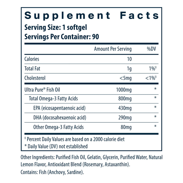 Vital Nutrients Ultra Pure® Omega-3 Fish Oil 800 Triglyceride Form supplement facts.